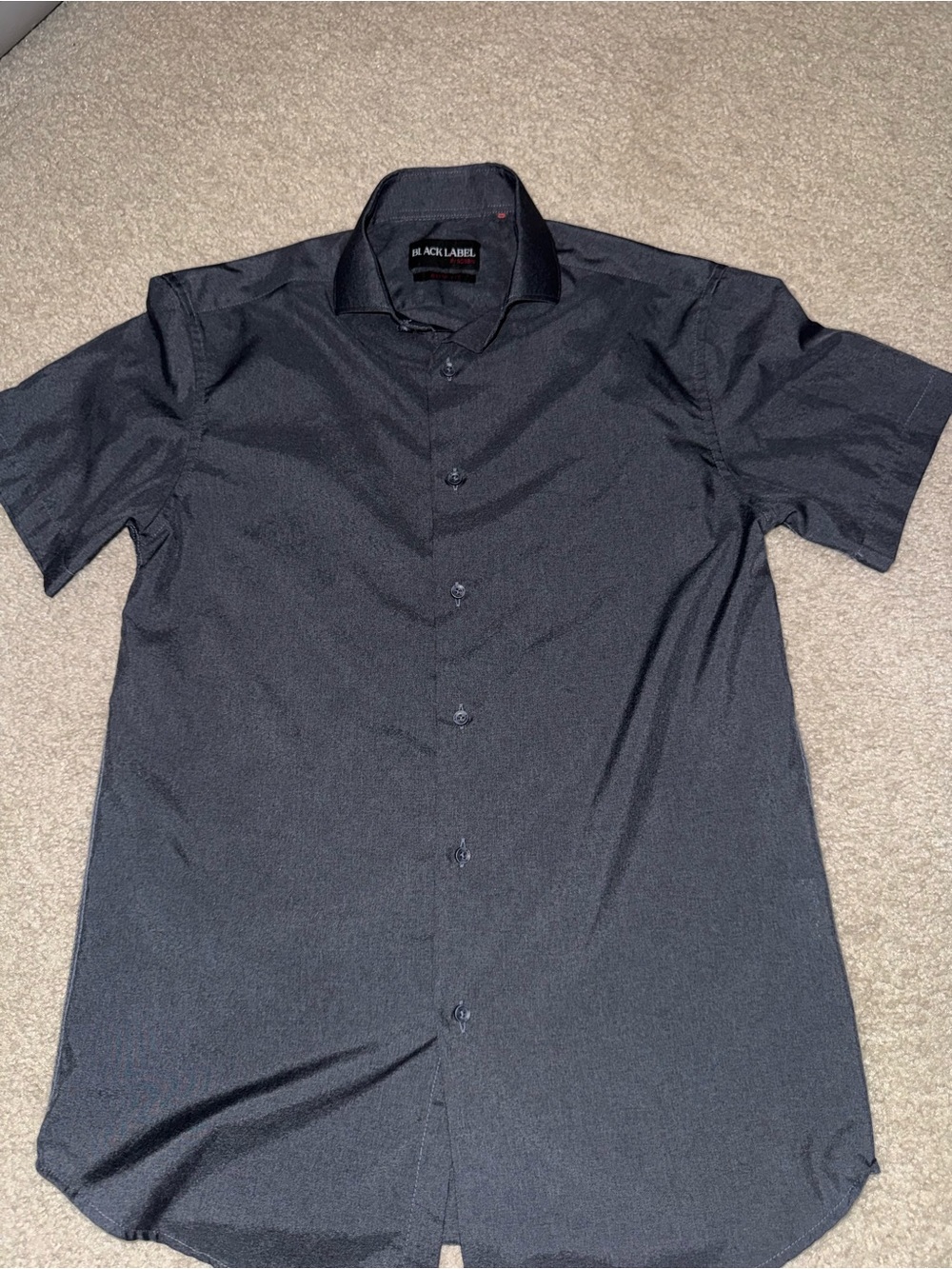 Black Label Men's Black Short-Sleeve Button-Down Shirt - Textured Finish